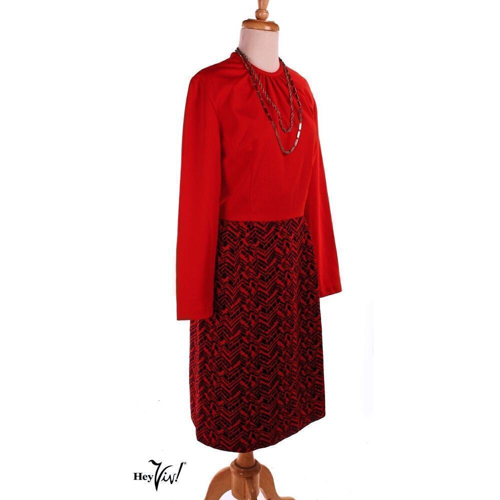 Vintage 80s Dress Kenny Classic Tag Red Top Bold Textured Skirt Size M - Hey Viv